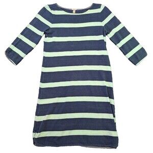 J. Crew Stripe Dress Blue Teal XS 3/4 Sleeves Shirttail Straight Shift Paris
